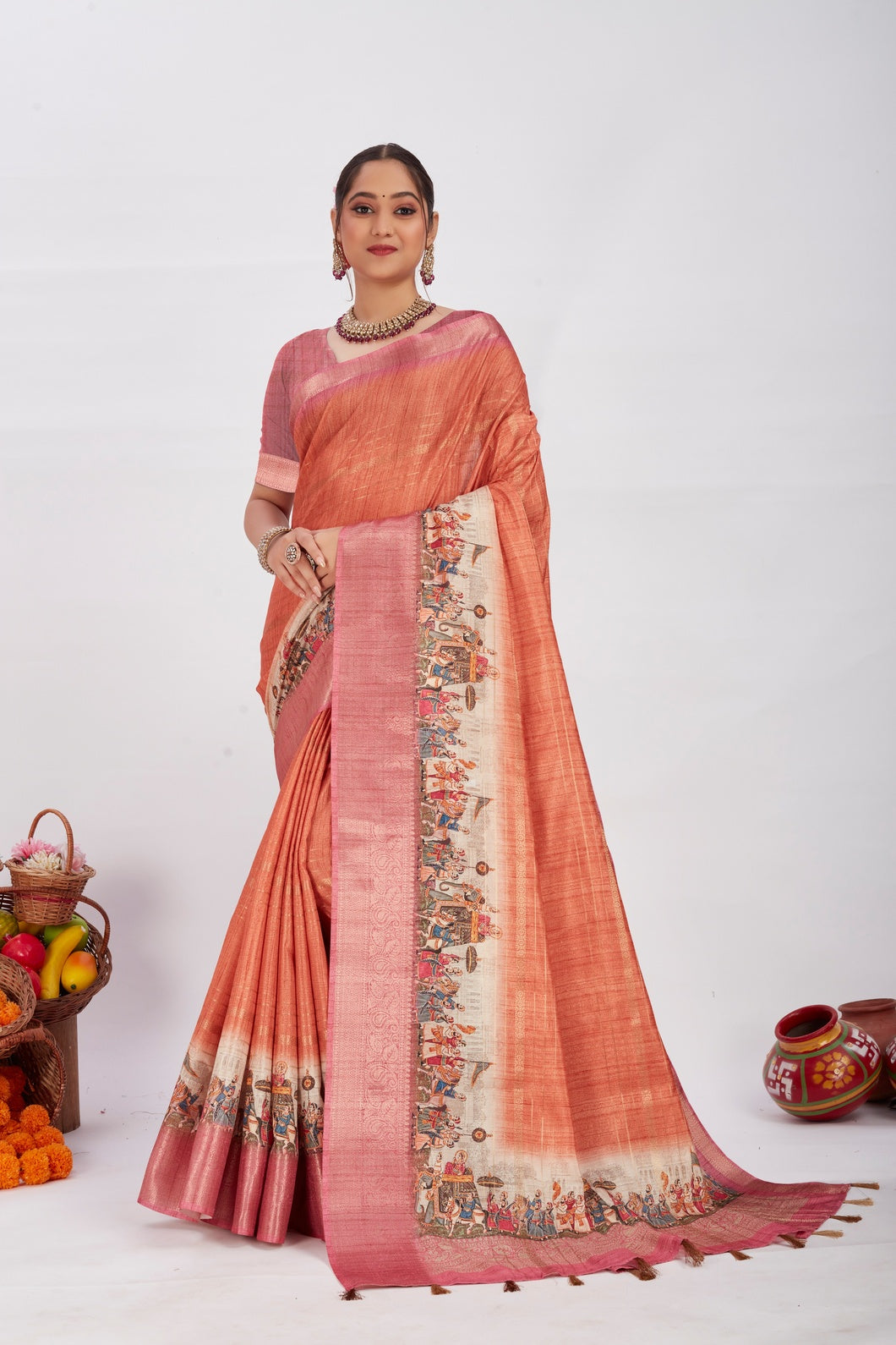 Premium Dola Silk Saree with Digital Print & Zari Border – Traditional Party & Wedding Wear for Women