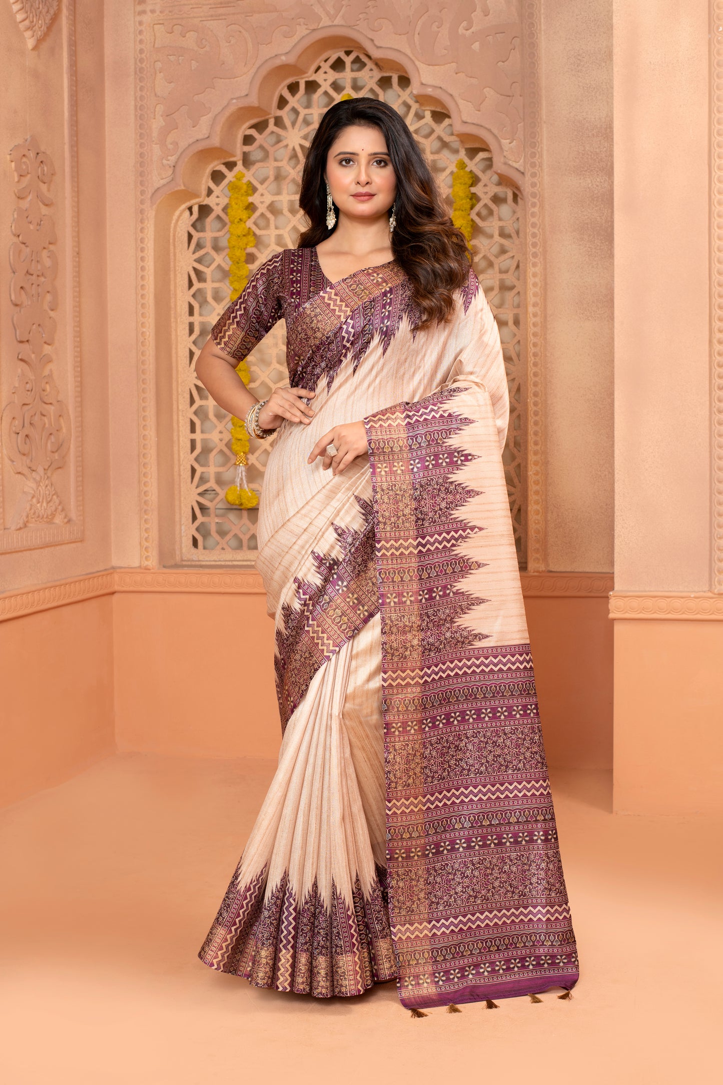 Regal Radiance: Kosa Silk Saree with Zari Broder Design