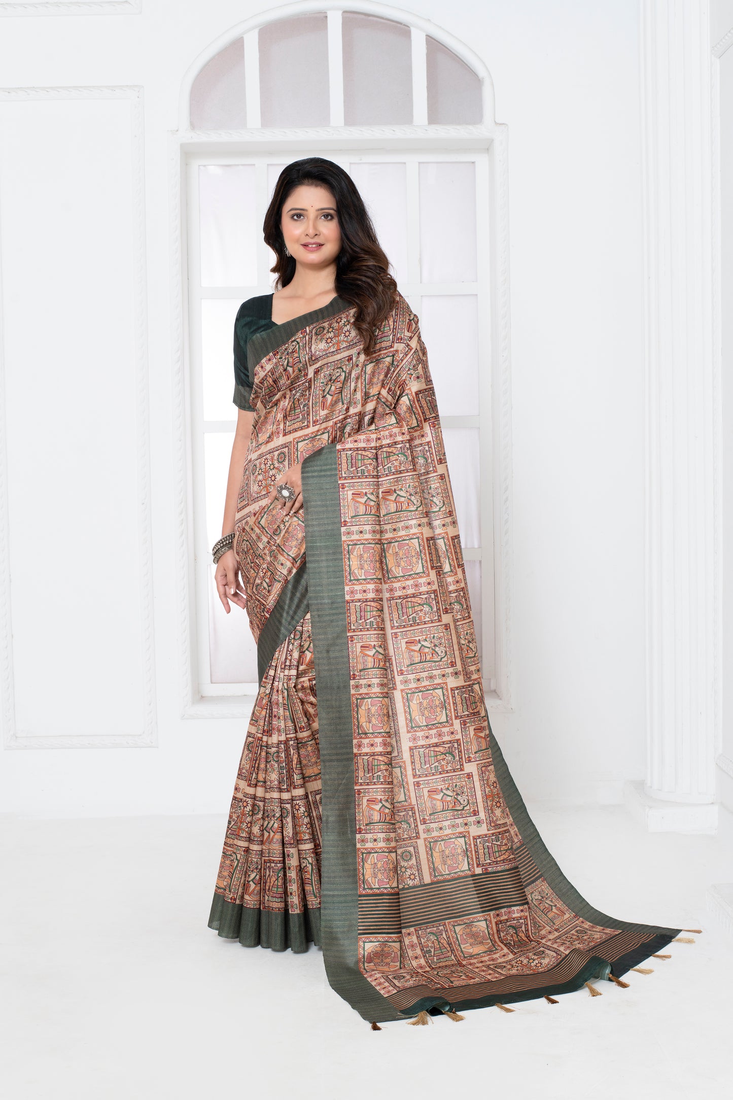 Majestic Hues : Multi Colour Dupian Block Digital Print Fabric Saree