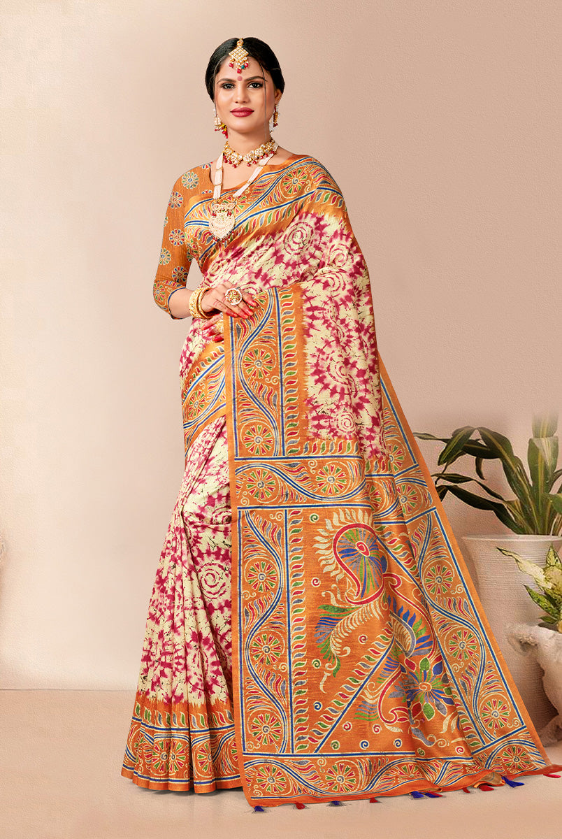 Golden Glow: Mustard Dupian Digital Print Saree