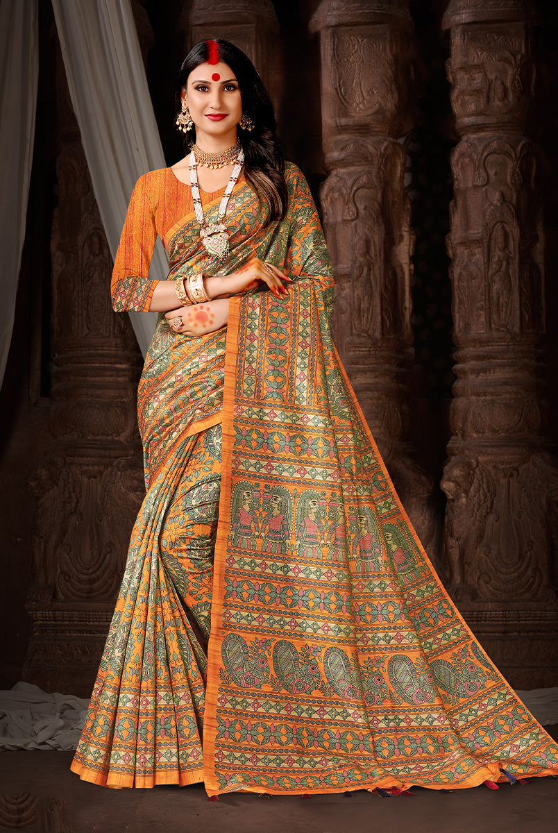 Golden Glow: Mustard Dupian Digital Print Saree