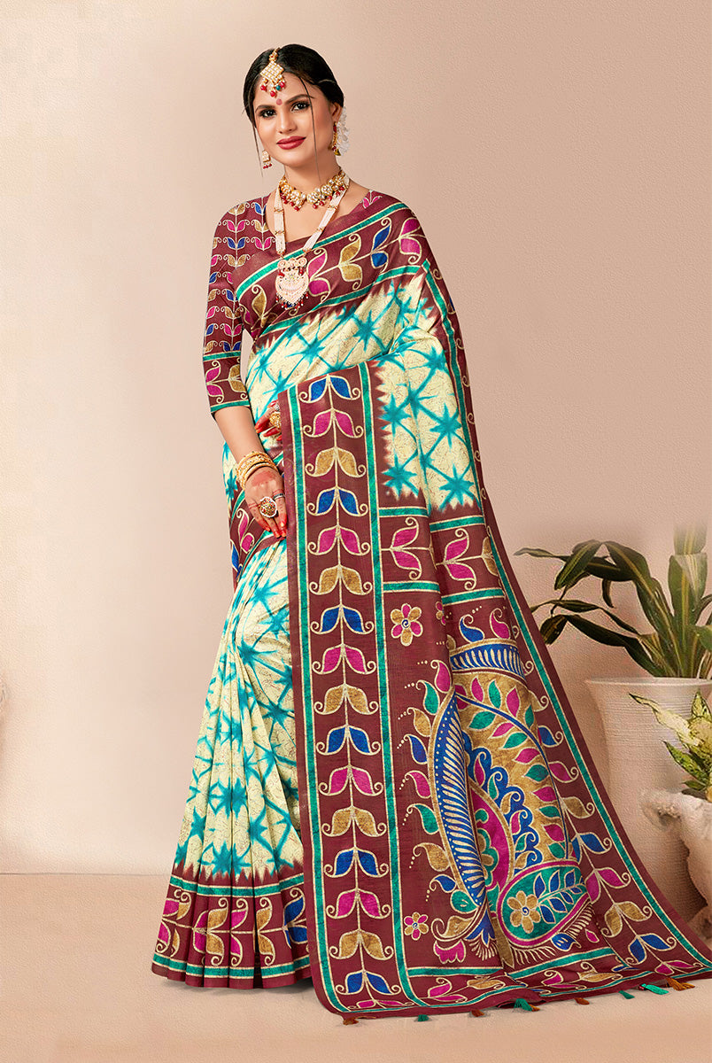 Mystic Maroon Charm: Merum Dupian Digital Print Saree