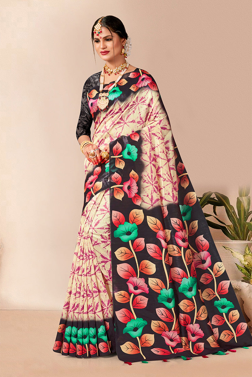 Mystic Noir: Black Dupian Digital Print Saree