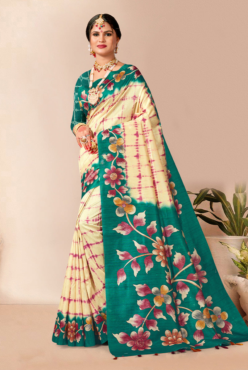 Royal Radiance: Rama Blue Dupian Digital Print Saree