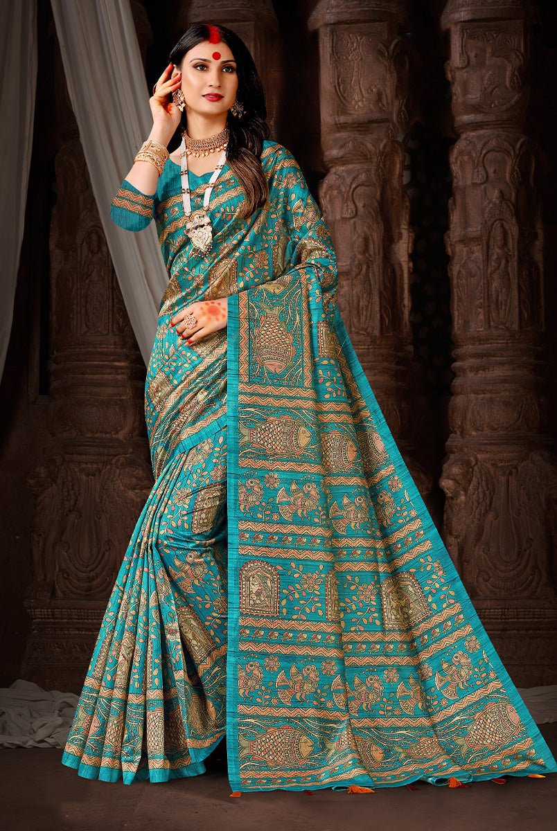 Regal Radiance: Rama Dupian Digital Print Saree