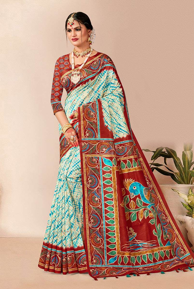 Regal Ruby Beauty: Dark Red Dupian Digital Print Saree