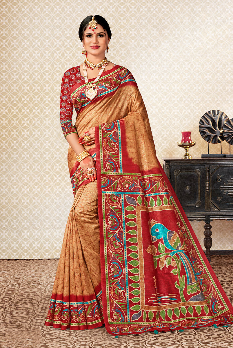 Timeless Harmony: Red & Biscuit Dupian Digital Batik Print Fabric