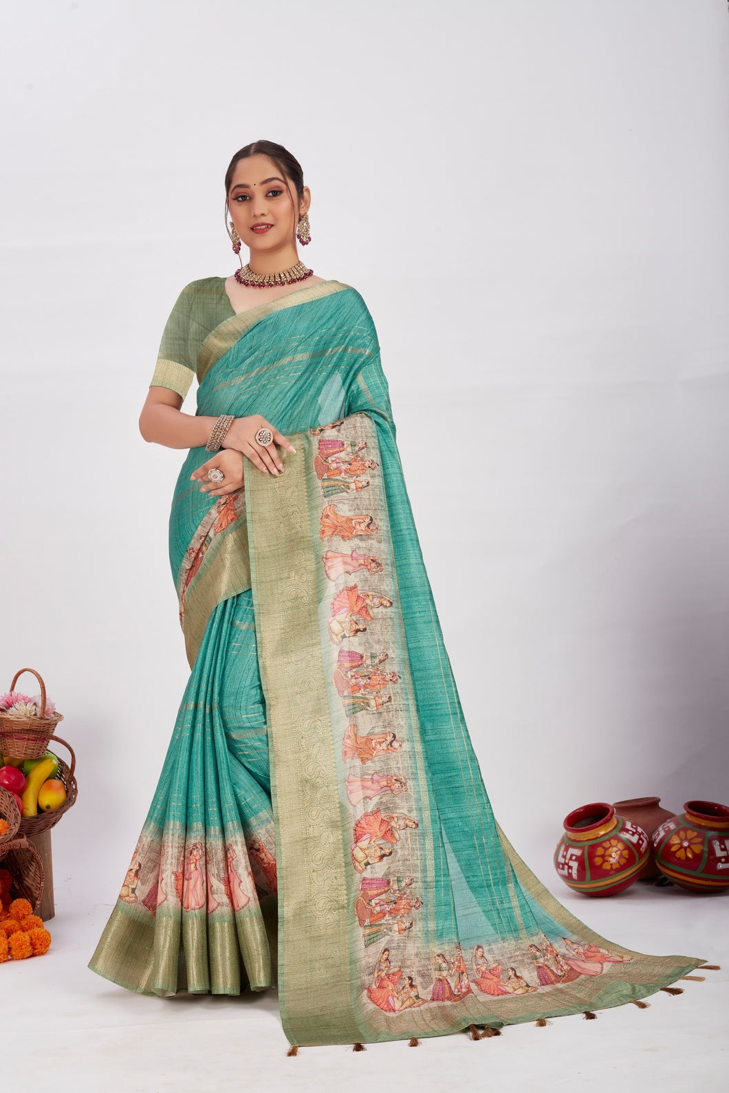 Stylish Semi Tussar Dola Silk Saree with Digital Print – Lightweight Saree for Special Occasions