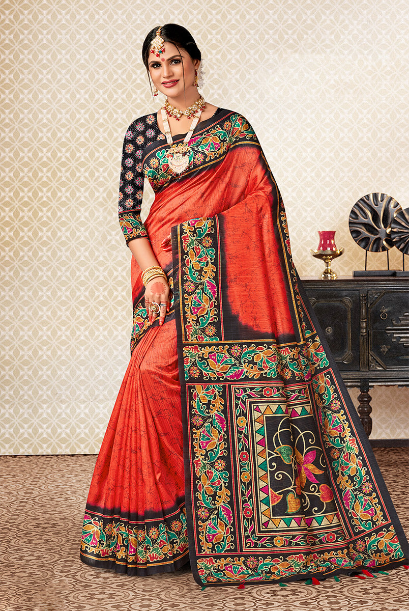 Eternal Elegance: Black & Red Dupian Digital Batik Print Fabric