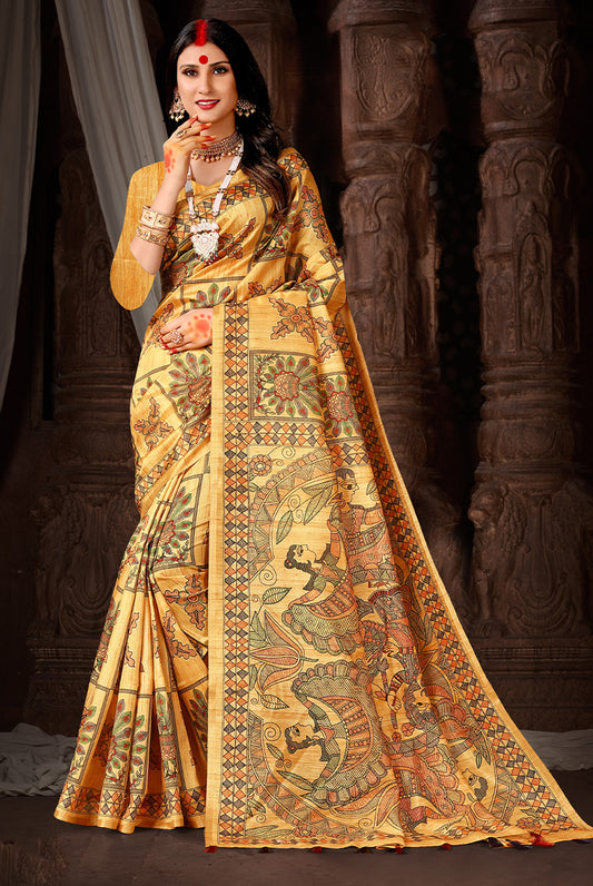 Golden Glamour: Metallic Gold Dupian Digital Print Saree