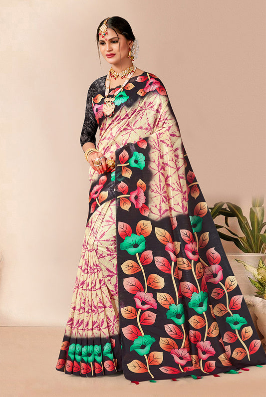 Mystic Noir: Black Dupian Digital Print Saree