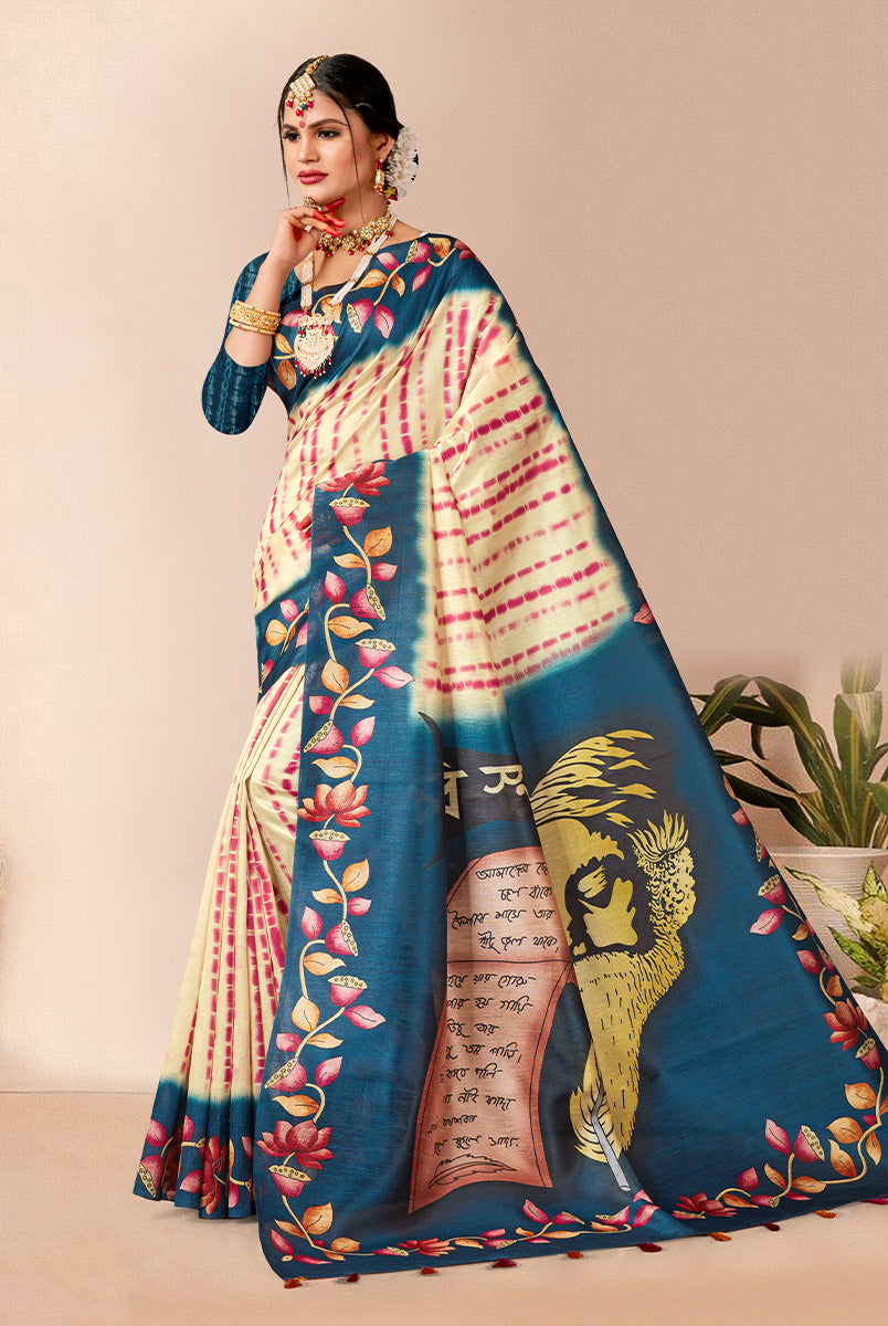 Nautical Sophistication: Navy Blue Dupian Digital Print Saree