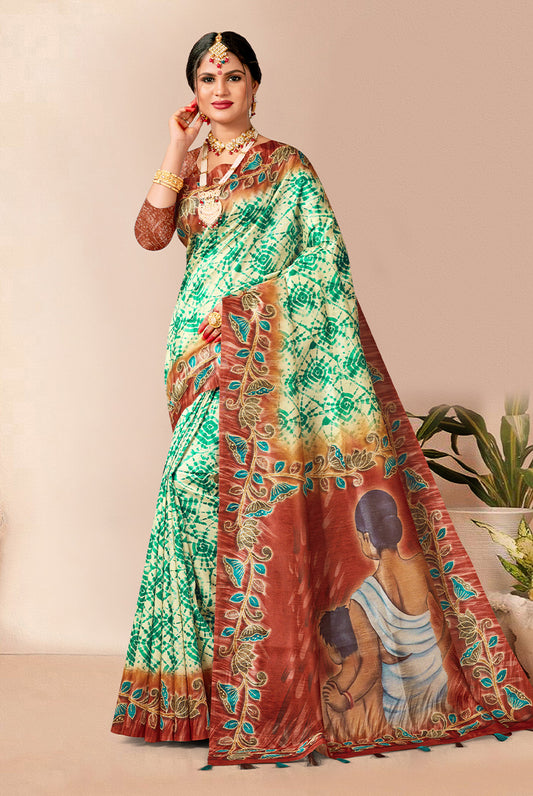 Rustic Elegance: Rust Dupian Digital Print Saree