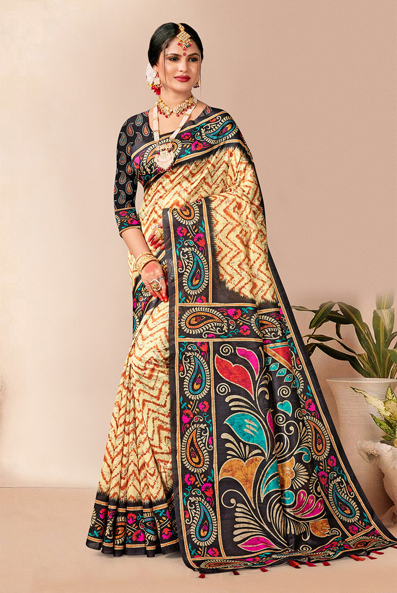 Timeless Noir: Black Dupian Digital Print Saree